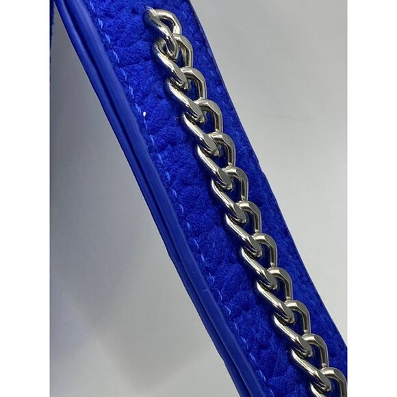 Royal Blue Quilted Velvet feel  Clutch Wristlet With Chain Strap & Turn Lock Clo - Picture 3 of 15